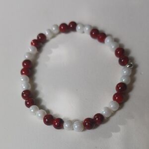 Elegant Red and White Beaded Bracelet